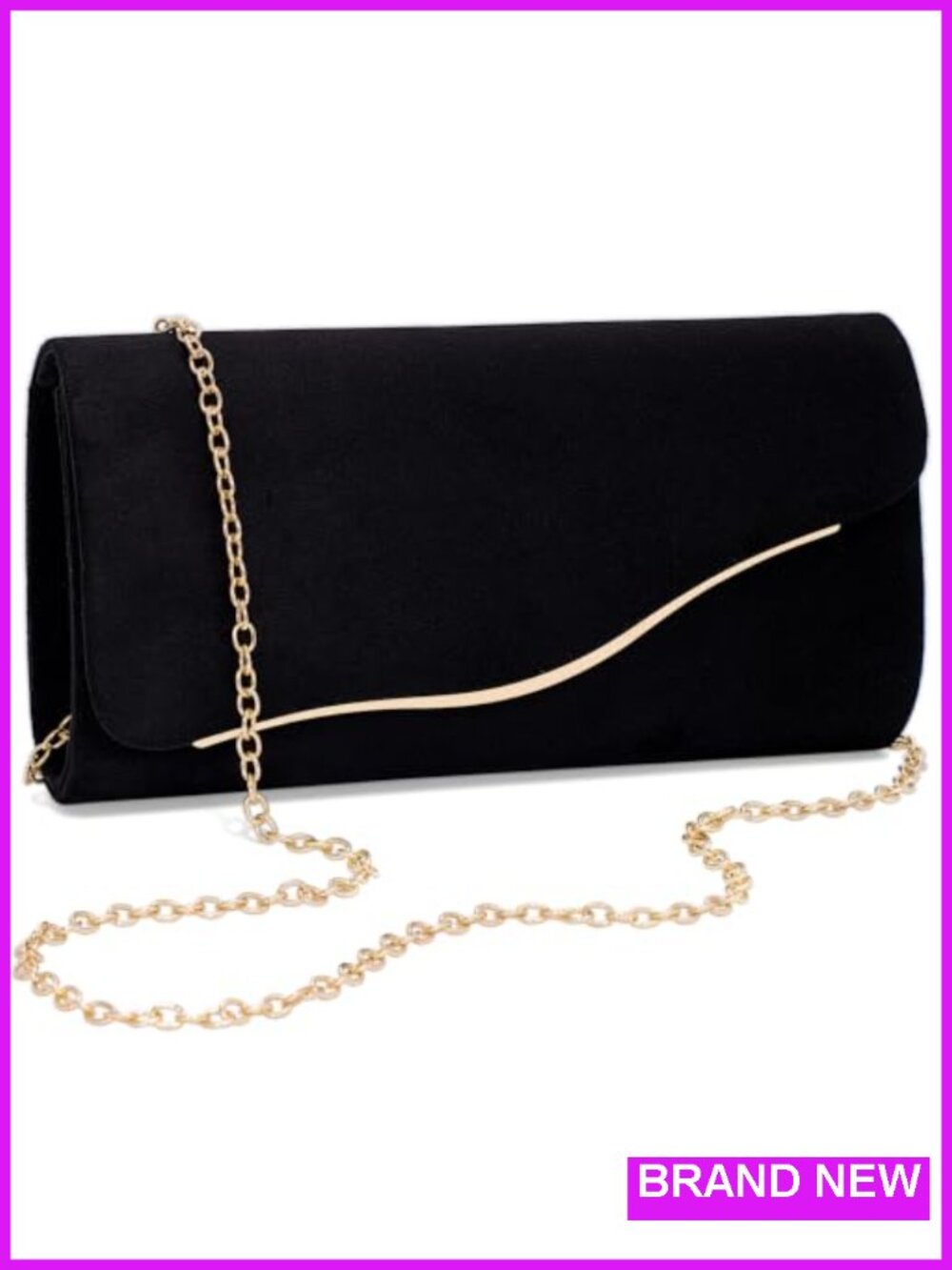 Elegant Envelope Evening Bag with Detachable Chain, Faux Suede Clutch Purse